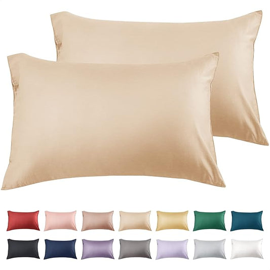 Warmstar Cotton Pillow Cases Standard Size Set of 2, 600 Thread Count Pillowcases 20x26 Inches, Soft Long Staple Cotton Pillowcases Breathable with Envelope Closure,Khaki