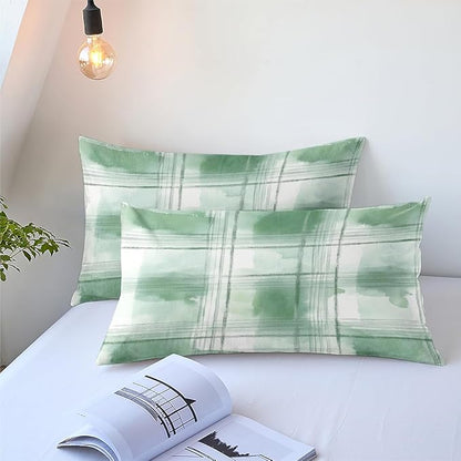 Abstract Bedding Set for Girls Boys, Full Size 3-Piece Green White Tie Dye Bed Set with Comforter 79"x 90" and 2 Pillowcases for All Season