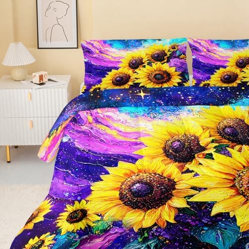 QOOMO Sunflowers Kids Comforter Set Queen Size