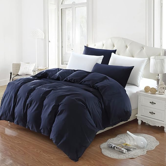 KAREVER Navy Comforter Set Full Bedding Set Women Bed Comforter Set Breathable Blanket Teens Dark Navy Blue Lightweight Quilts Set Full Size