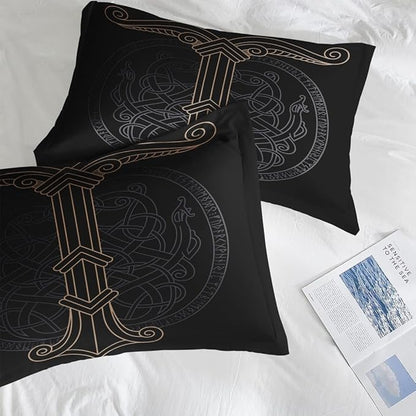 Comforter Set Full Size, Viking Norse 7 Pcs Bedding for Kids and Adults, Dragon Medieval Gothic Bed Sheet Sets with Fitted Sheet 2 Pillowcases & 2 Shams for Bedroom Bed Decor