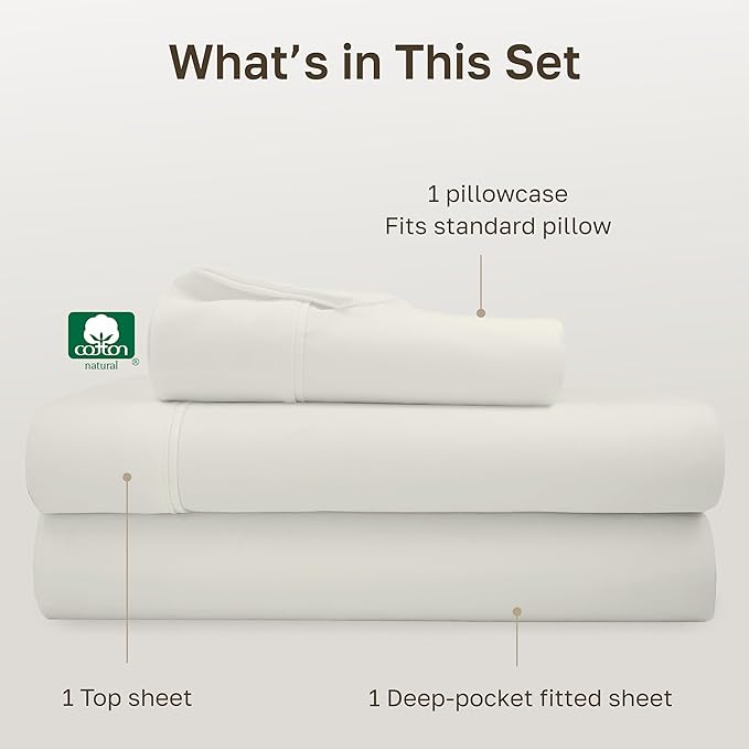 California Design Den Twin XL Sheet Sets - 400 Thread Count Sateen, 100% Cotton Sheets Set, Deep Pockets, and Durable Bedding for Dorm Rooms & Adults - Ivory (Pale Tone)