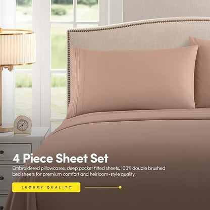 1500 Supreme Collection Full Sheet Sets Taupe - Luxury Hotel Bed Sheets and Pillowcase Set for Full Mattress - Extra Soft, Elastic Corner Straps, Deep Pocket Sheets, Full Taupe