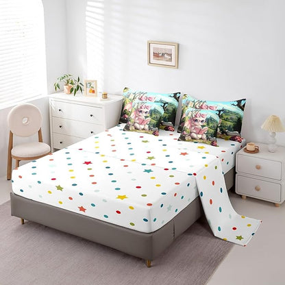7 Pieces Full Size Cute Girly Dragon Comforter Set,Vintage Mid-Century Castle Bedding Set for Girls,Magical Fantasy Wildlife (Comforter+Fitted+Flat Sheet+2 Pillowcases+2 Throw Pillow Covers