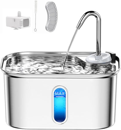 Cat Water Fountain Stainless Steel for Cats Indoor 2.5L 85oz by BPA-Free SUS304, Effective 6-Layer Filter Cat Fountain for Drinking 20dB Ultra Quiet Metal Pet Water Fountain (Fountain+1 Filter)