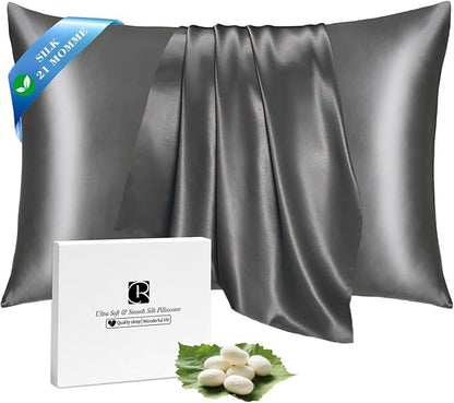 Ravmix 100% Silk Pillow Cases with Zipper, 21momme Mulberry Silk Pillowcase for Hair Skin Health, Soft Smooth Breathable Cool Pillow Cover for Beauty Sleep 1PC(King 20"x36", Space Grey)