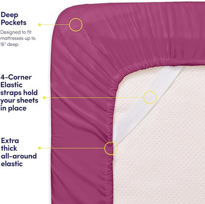 1500 Supreme Collection Twin Sheet Sets Berry Purple - 3 Piece Bed Sheets and Pillowcase Set for Twin Mattress - Extra Soft, Elastic Corner Straps, Deep Pocket Sheets, Twin Berry Purple