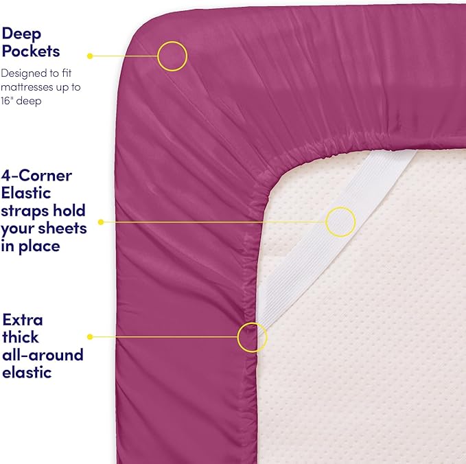 1500 Supreme Collection Queen Sheet Sets Berry Purple - Luxury Hotel Bed Sheets and Pillowcase Set for Queen Mattress - Extra Soft, Elastic Corner Straps, Deep Pocket Sheets, Queen Berry Purple