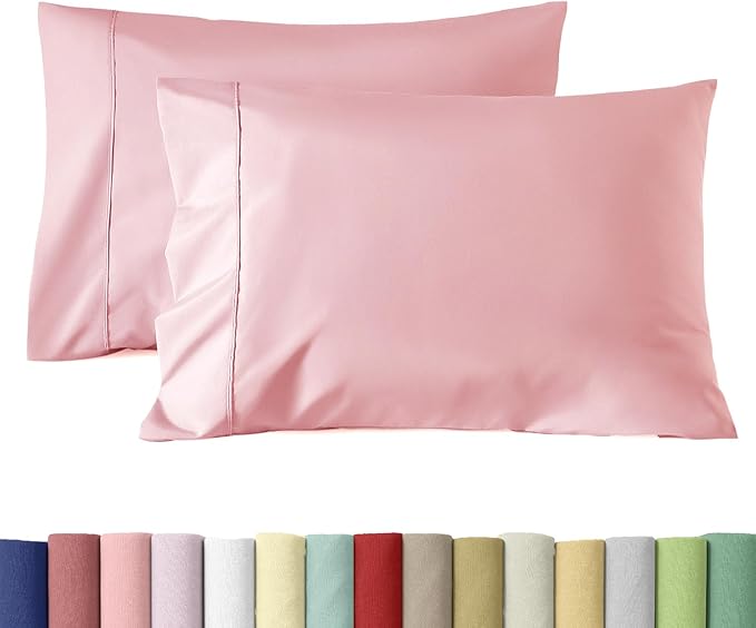WINLIFE 100% Cotton Pillowcases Set of 2 King Size Long Staple Silky Envelope Pillow Cases, 20×36 inches, Soft and Breathable Pillow Cover, Pink