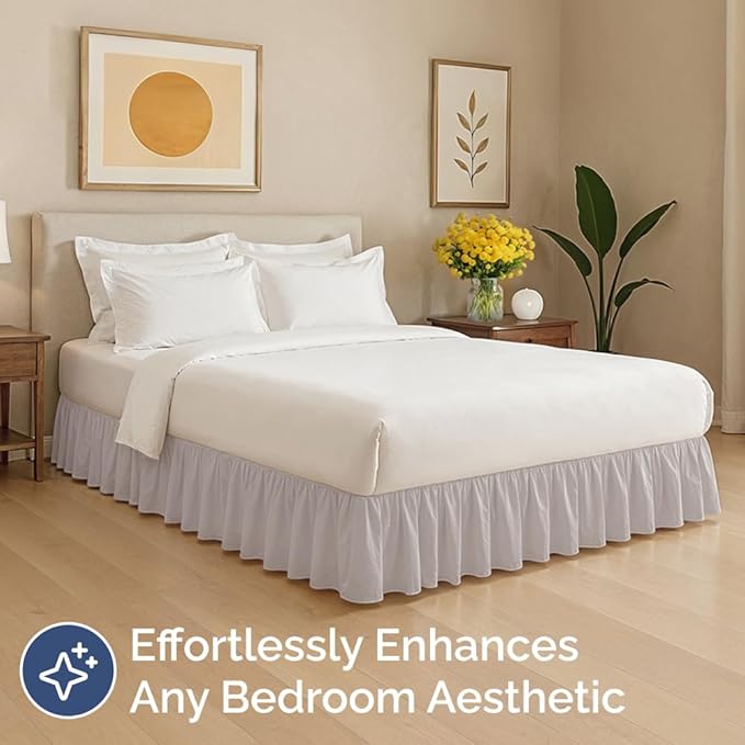 Bedskirt Full Size Ruffle - 15 inch Drop Dust Ruffle Bed Skirt with Platform - Soft, Easy Fit, Premium Hotel Quality - Wrinkle, Fade & Shrink Resistant - for Women, Men, Kids and Teens - Light Grey