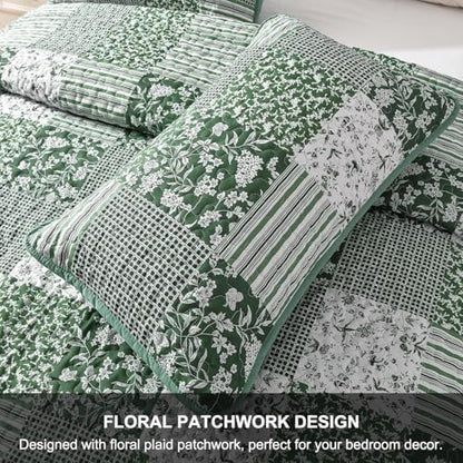 Mybedsoul Green Quilt Set Full Size, Patchwork Floral Bedding Set