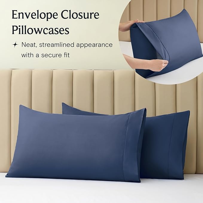 LuxClub 4 PC Full Sheet Set, Breathable Luxury Bed Sheets, Deep Pockets 18" Wrinkle Free Cooling Bed Sheets Machine Washable Hotel Bedding Silky Soft - Navy Full