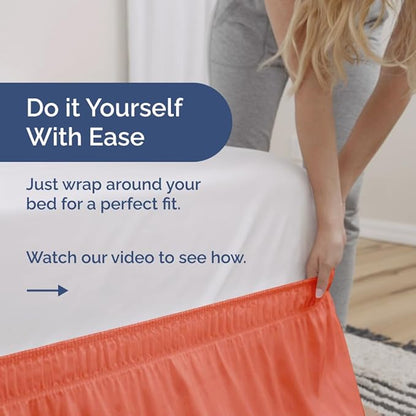 Wrap Around Dust Ruffle Bed Skirt - Coral - for Queen Size Beds with 18 Inch Drop - Easy Fit Elastic Strap - Adjustable Pleated Bedskirt w/Brushed Fabric - Wrinkle Free - for Women, Men, Kids & Teens