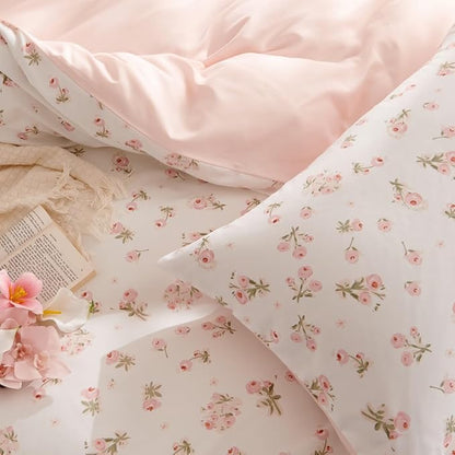 Floral Comforter Set Full Size - 3 Pieces Pink White Floral Comforter Bedding Sets Reversible Pattern,Full Bed in a Bag with Flowers Comforter and 2 Pillowcases