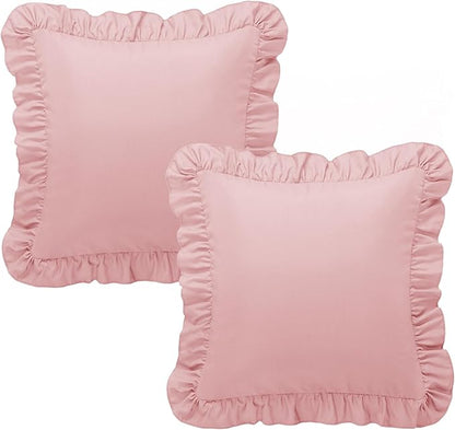 KKJIAF Ruffle Pillow Cases 24x24 Inches, Light Pink Square Ruffled Pillow Covers Set of 2, Microfiber Wrinkle Resistant Pillow Shams with Envelope Closure for Sofa Bed Living Room