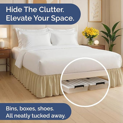 Bedskirt Twin Size Ruffle - 15 inch Drop Dust Ruffle Bed Skirt with Platform - Ultra-Soft, Easy Fit, Premium Hotel Quality - Wrinkle, Fade & Shrink Resistant - for Women, Men, Kids and Teens - Beige