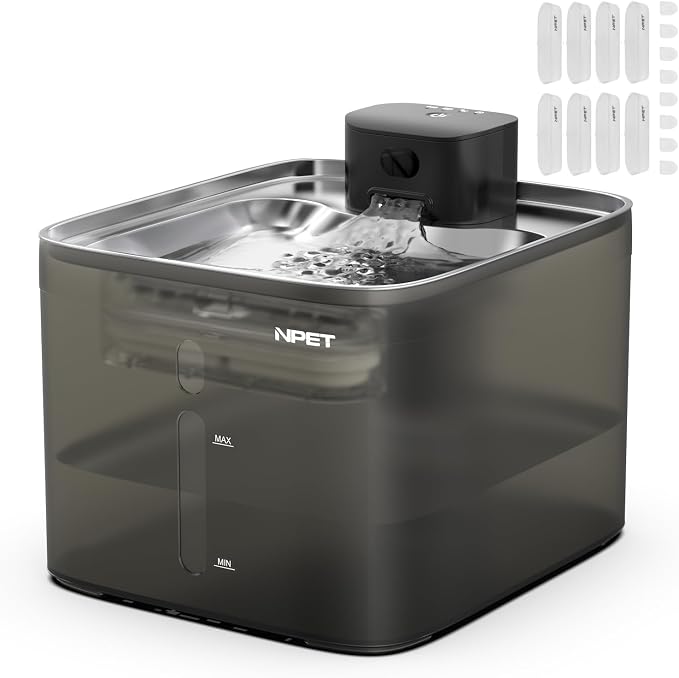 NPET Wireless Cat Water Fountain, 4L/135oz Pet Fountain with Smart Sensor, 4000mAh Rechargeable Battery Operated & Quiet Pump, Automatic Cordless Water Dispenser with 8Pcs Filters