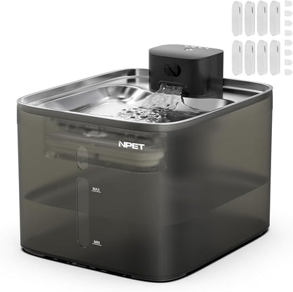 NPET Wireless Cat Water Fountain, 4L/135oz Pet Fountain with Smart Sensor, 4000mAh Rechargeable Battery Operated & Quiet Pump, Automatic Cordless Water Dispenser with 8Pcs Filters