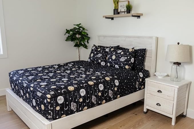 Beddy's Space Theme Durable Zipper Bedding for Kids, Bed in a Bag, Black Sheets and Universe Galaxy Comforter with Stars & Solar System, Includes Pillowcase and Sham, Easy to Make and Wash