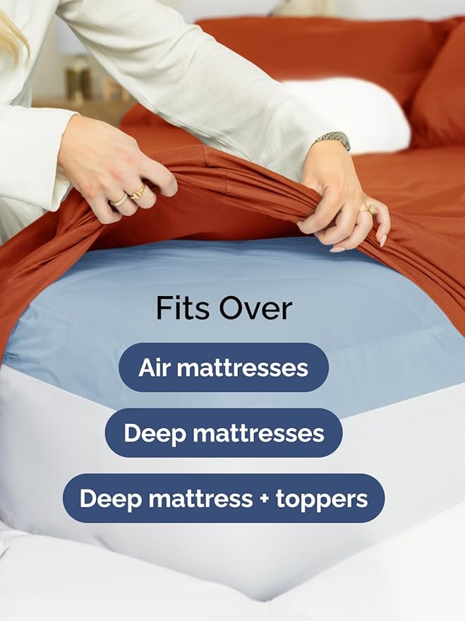 Extra Deep Split King Sheet Set - 7 Piece Breathable and Cooling Sheets - Hotel Luxury Bedding for Women, Men, Kids & Teens - Easy Secure Fit - Soft & Wrinkle Free - Extra Deep Pockets - Terracotta