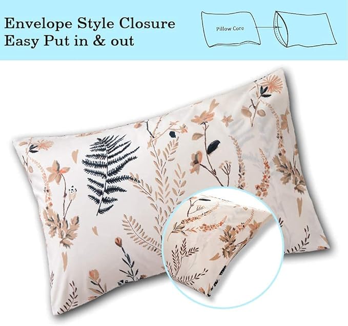 JSD Boho Floral Print Sheet Set Queen 6 Piece, Soft Blush Botanical Pattern Microfiber Bed Sheets Extra Deep Pocket