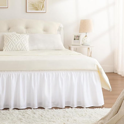 RIMELA Dorm Bed Skirt Twin XL 18 Inch Drop, Extra Long Wrap Around Elastic Bed Skirts Easy to Put On Twin Size Dust Ruffle, White Bedskirt for Adjustable Bed Base Solid Silky Fabric Machine Washable
