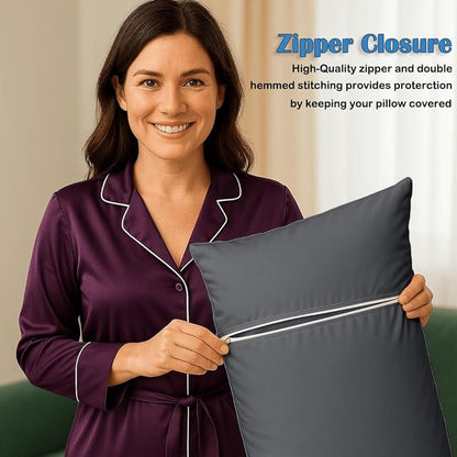 Comfort Beddings Body Pillowcase, 100% Organic Cotton 600 Thread Count Sateen, Soft Cooling Grey, 1-Pack, Hidden Zipper Closure, Hotel Quality, Fade & Shrink Resistant, 20 x 48 Inches