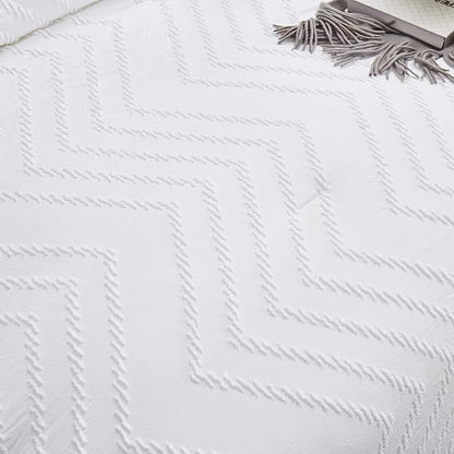 Houseri California King Comforter Set White Boho Tufted Jacquard Bedding Sets Cal King Women Solid White Shabby Chic Comforters Men Modern Soft Comfy Plain White Farmhouse Tassels Bed Quilt King Plus