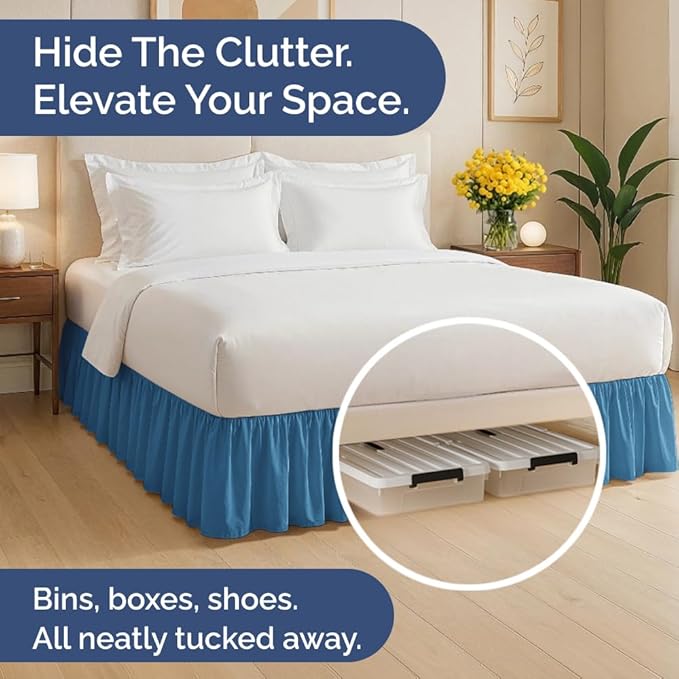 Bedskirt King Size Ruffle - 12 inch Drop Dust Ruffle Bed Skirt with Platform - Soft, Easy Fit, Premium Hotel Quality - Wrinkle, Fade & Shrink Resistant - for Women, Men, Kids and Teens - Denim Blue