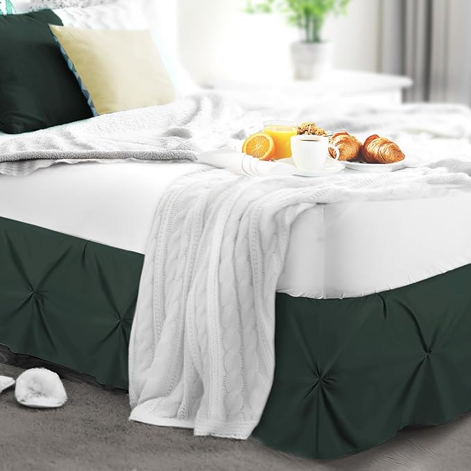 Nestl Forest Green Bed Skirt Queen Size, Pinch Pleat Queen Bed Skirt, 14" Inch Drop Queen Bedskirt Hotel Quality Forest Green Bed Skirts Microfiber Bedskirt for Queen Bed, Forest Green Queen Bed Skirt