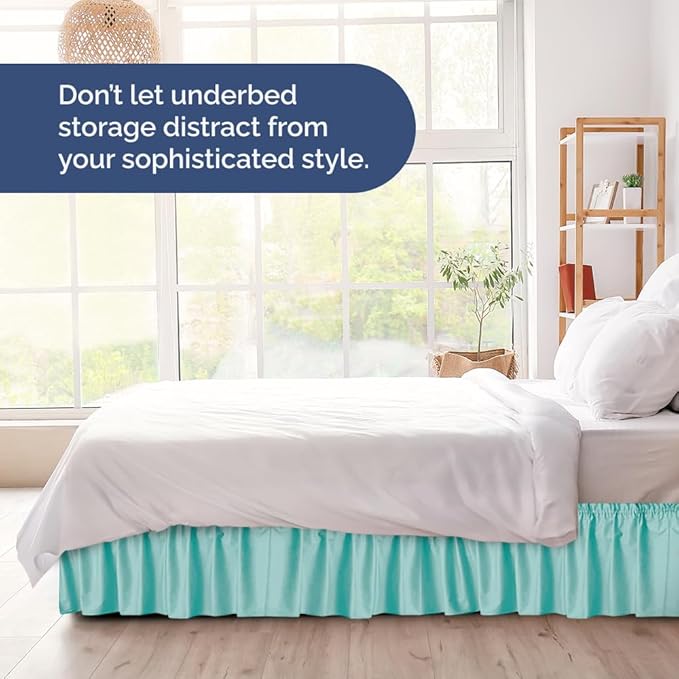 Wrap Around Dust Ruffle Bed Skirt - Spa Blue - Twin/Twin XL Size Beds with 18 Inch Drop - Easy Fit Elastic Strap - Adjustable Pleated Bedskirt w/Brushed Fabric Wrinkle Free - Women, Men, Kids & Teens