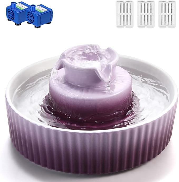 Wonder Creature Ceramic Cat Water Fountain, Stable Cupcake Design, 71oz | 2.1L Pet Fountain with Anti-Tip Ceramic Design, 2 Quiet Pumps, 360° Water Flow, 3 Filters for Cats and Dogs