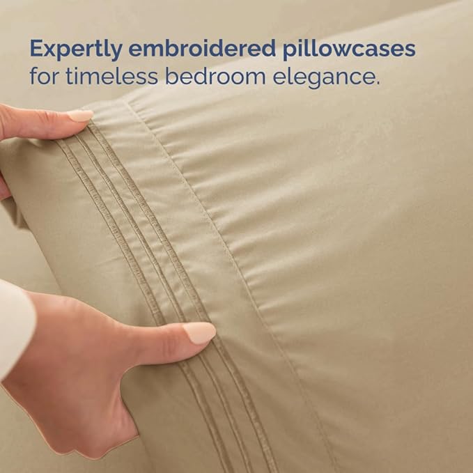 Full XL Bed Sheet - 4 Piece Full XL Bed Sheets Set - Soft, Breathable & Cooling - Hotel Luxury Bedding for Women, Men, Kids, Teens, Boys & Girls - Deep Pockets, Comfy, Fade and Wrinkle Free - Beige
