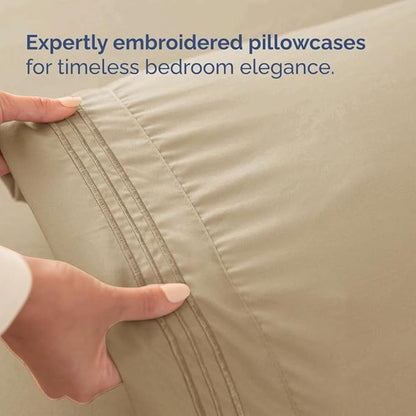 Full XL Bed Sheet - 4 Piece Full XL Bed Sheets Set - Soft, Breathable & Cooling - Hotel Luxury Bedding for Women, Men, Kids, Teens, Boys & Girls - Deep Pockets, Comfy, Fade and Wrinkle Free - Beige