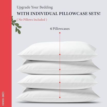 Ashton Sheets 100% Egyptian Cotton Pillow Cases Standard/Queen Size Set of 4 - Luxury 1200 Thread Count Sateen White Pillow Cases, Silky Soft Cotton Pillowcases Fits Standard & Queen Size Pillows