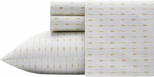Tommy Bahama - King Sheets, Cotton Percale Bedding Set, Crisp & Cool, Stylish Bedding Set (Pineapple Pinstripe Yellow, King)