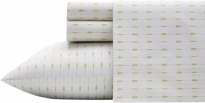 Tommy Bahama - Queen Size Sheet Set, 100% Cotton Percale Bedding with a Crisp & Cool Feel, Bed Sheets with Matching Fitted Sheet & Pillowcases (Pineapple Pinstripe Yellow)