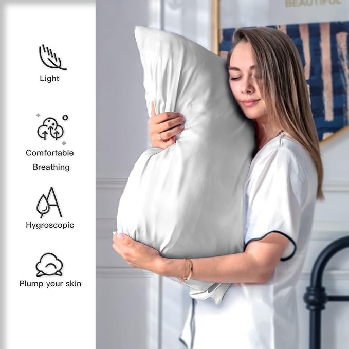 Mulberry Silk Pillowcase for Hair and Skin Standard Size 20"X 26" Pillow Case with Hidden Zipper Soft Breathable Smooth Cooling Silk Pillow Covers for Sleeping (Silver Grey,Standard,1Pcs)