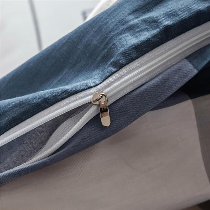 LifeTB Blue White Plaid Duvet Cover Queen Modern Soft 100% Cotton Comforter Cover Simple Style Plaid Grid Duvet Cover with 2 Pillowcases Blue White Grey Checked Bedding Set Full Queen
