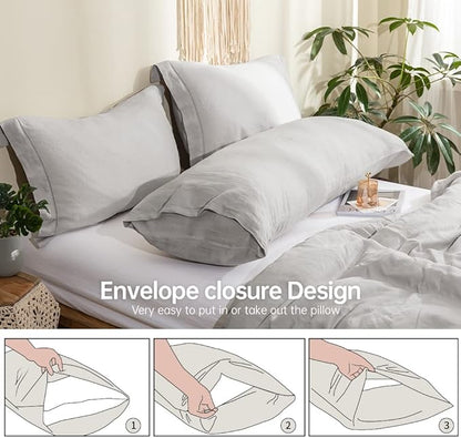 Simple&Opulence Body Pillow Cover 20" x 54",100% Pure Linen, Ultra Soft and Breathable, Body Pillowcase with Envelope Closure for Adults (Light Grey)