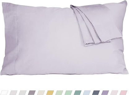 Pillow Cases, King Size Cotton Percale Weave Pillowcases, Pre-Shrunk Breathable and Hypoallergenic Pillowcases, Set of 2 (2 Piece King 20 Inch x 40 Inch, Light Purple)