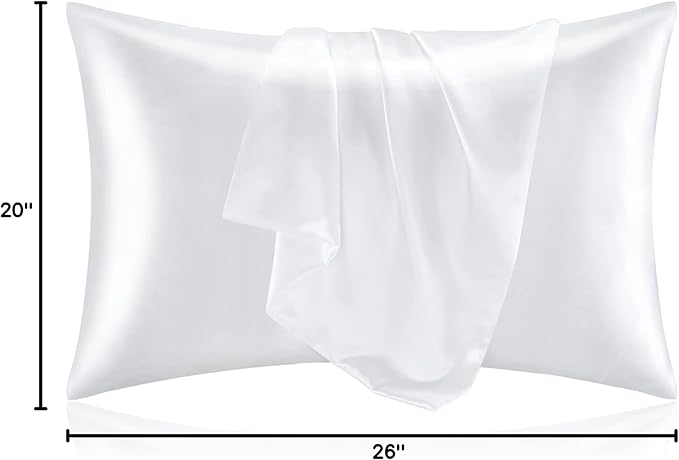 BEDELITE Satin Pillowcase for Hair and Skin, Super Soft and Cooling Similar to Silk Pillow Cases 2 Pack with Envelope Closure, Gift for Women Men(20"x26" Standard Size, White)