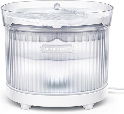 HomeRunPet Cat Water Fountain Porcelain-Tray with Wireless Pump, 68oz | 20dB Ultra Quiet, Detachable Design for Easy Cleaning, Filter Included, Water Fountain for Cats Indoor