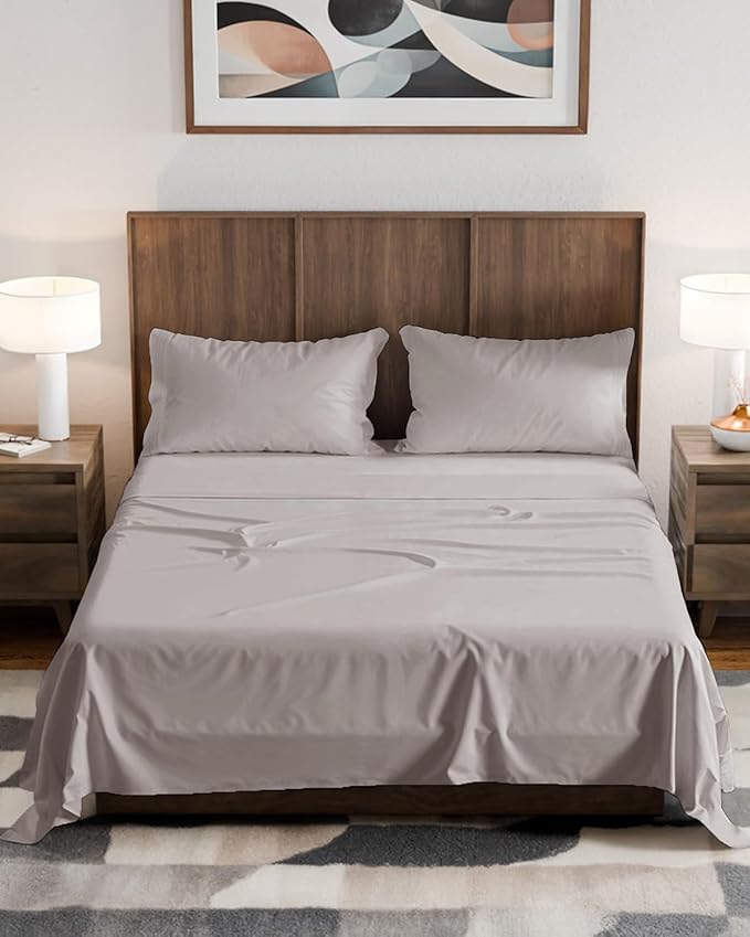 Olympic Queen Sheet Set 66x80 - 4 Piece RV Olympic Queen Size Sheets - Soft, Breathable & Cooling - Fits 14” to 16" Mattress w/ Deep Pockets - Comfy Luxury Bedding - Fade & Wrinkle Free - Light Grey