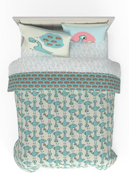 The Pigeon Finds A Hot Dog Full Bedding Set – 7 Piece Super Soft Microfiber Reversible Comforter, Sheet Set & Sham - Book by Mo Willems (Officially Licensed Product) by Franco