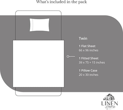 Linen Home 100% Cotton Percale Sheets Twin Size, Smoky Charcoal, Deep Pocket, 3 Pieces Set - 1 Flat, 1 Deep Pocket Fitted Sheet and 1 Pillowcase, Crisp Cool and Strong Bed Linen
