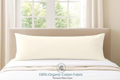 Comfort Beddings Body Pillowcase, 100% Organic Cotton 600 Thread Count Sateen, Soft Cooling Ivory, 1-Pack, Hidden Zipper Closure, Hotel Quality, Fade & Shrink Resistant, 20 x 48 Inches
