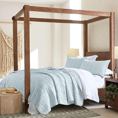 HORIMOTE HOME 100% Cotton Quilt Set Twin Size, Baby Blue Pre-Washed 2-Piece Bedspread Coverlet Set, Cozy Lightweight Stitching Bedding Cover with 1 Shams in Geometric Pattern for All Season