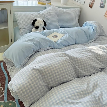 Nayoroom Blue Gingham Duvet Cover Full Size Reversible Plaid Checkered Duvet Cover 3 Pieces Soft Breathable Washed Microfiber Girls Dorm Bedding Set for All Season
