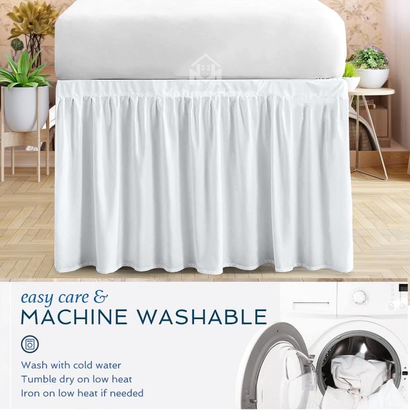 Mattress-Homes Twin XL Dorm Bed Skirt 50 Inch Drop, College Dorm Room Bed Skirt, Tailored Fit, Extra Long Microfiber Bedskirt for Underbed Storage, White